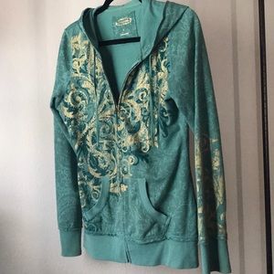 Green with gold Maurices zip up hoodie sz Large